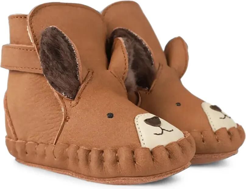 Donsje Kapi babyschoentjes met klittenband en dieren-detail Bruin