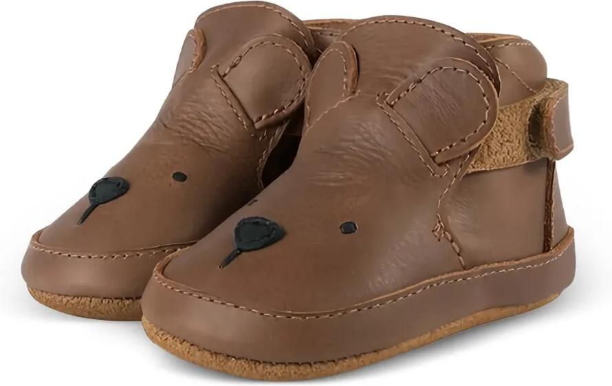 Donsje Morris babyschoentjes met beer-applicatie Bruin