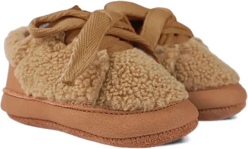 Donsje Rije leren babyschoentjes met lammyafwerking Bruin