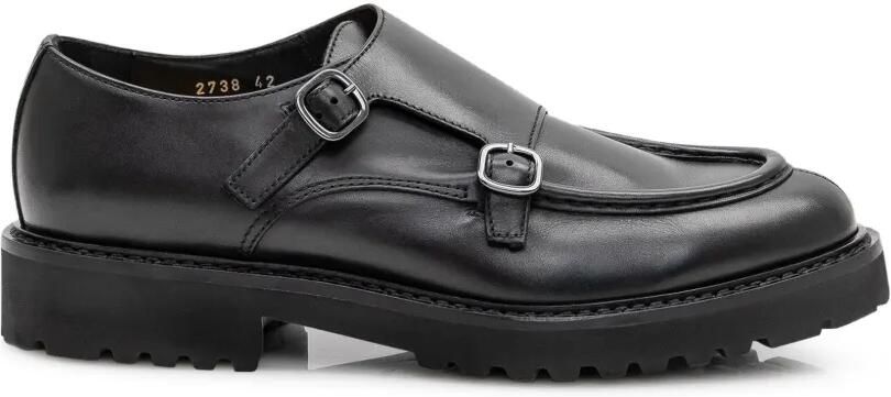 Doucal's double-buckle leather monk shoes Zwart