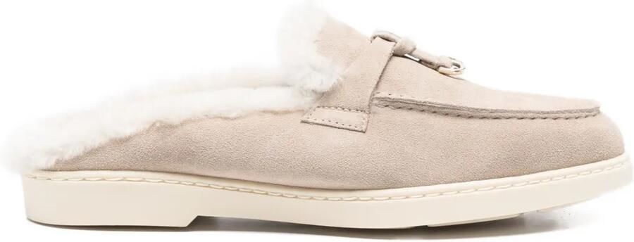 Doucal's Suède muiltjes met afwerking van bont Beige