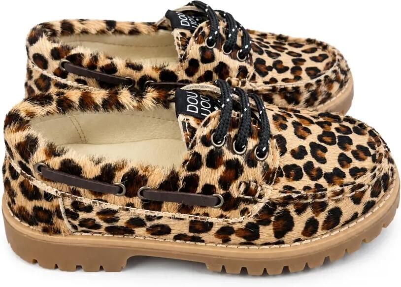 Douuod Kids Mocassins met luipaard-print en ponyhaarafwerking Beige