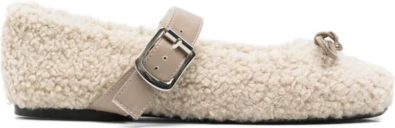 Douuod Kids Wollen ballerina's met gespbandje Beige