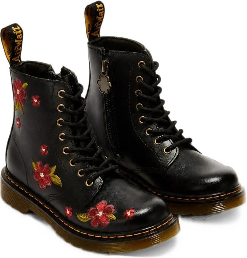 Dr. Martens Kids floral-embroidered lace-up boots Zwart