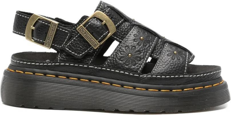 Dr. Martens Wrenlie sandalen met bloemen-reliëf Zwart