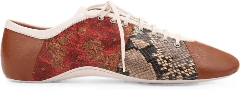 DRIES VAN NOTEN Leren sneakers met patchwork Bruin
