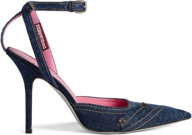 Dsquared2 100 mm denim pumps met puntige neus Blauw