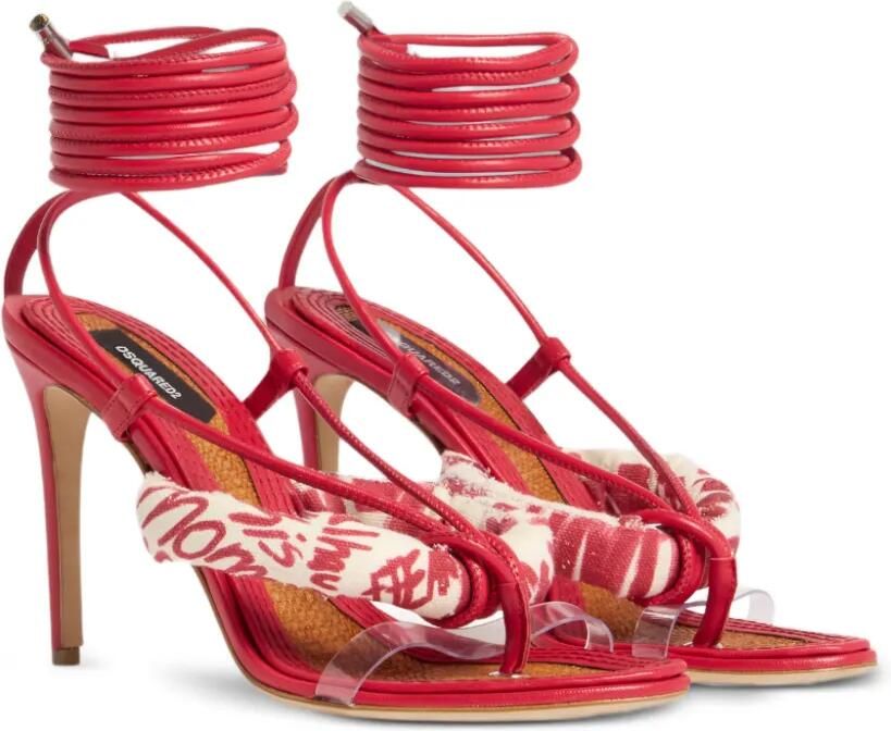 DSQUARED2 Coiled Hibiscus sandalen met hak Rood - Foto 5