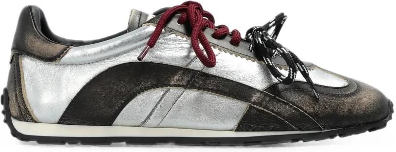 DSQUARED2 DC-642 gerafelde metallic leren sneakers Zilver