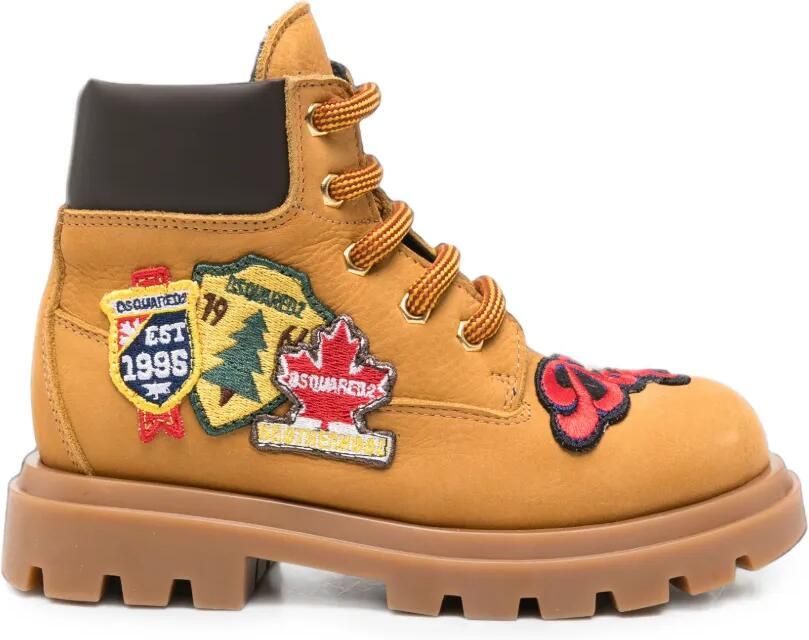 DSQUARED2 KIDS Enkellaarzen met patchdetail en veters Beige
