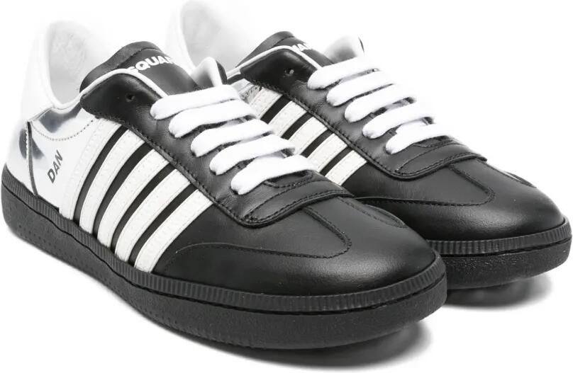 DSQUARED2 KIDS Gestreepte leren sneakers Grijs