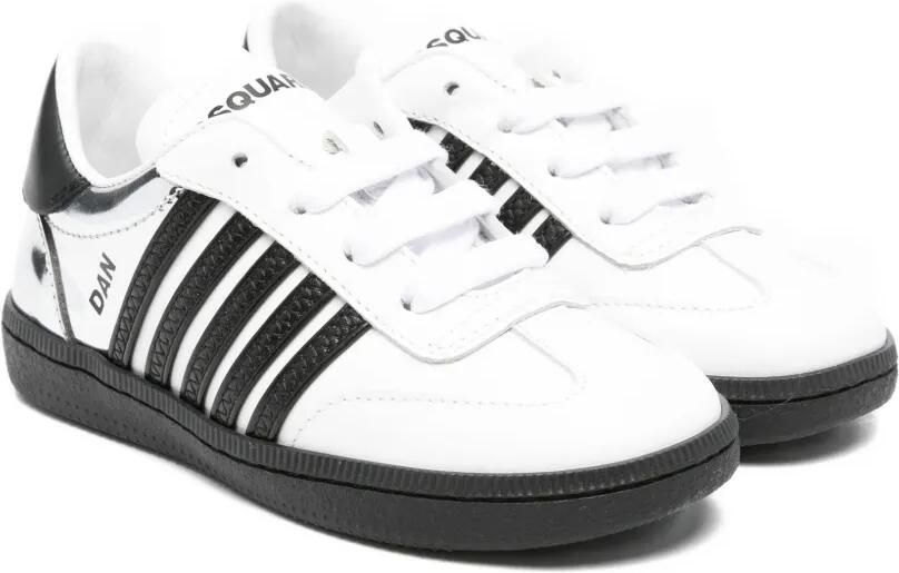 DSQUARED2 KIDS Gestreepte leren sneakers Wit