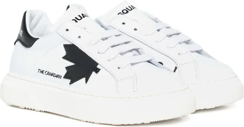 DSQUARED2 KIDS Leren sneakers met esdoornblad Wit