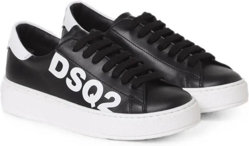 DSQUARED2 KIDS Leren sneakers met logoprint Zwart