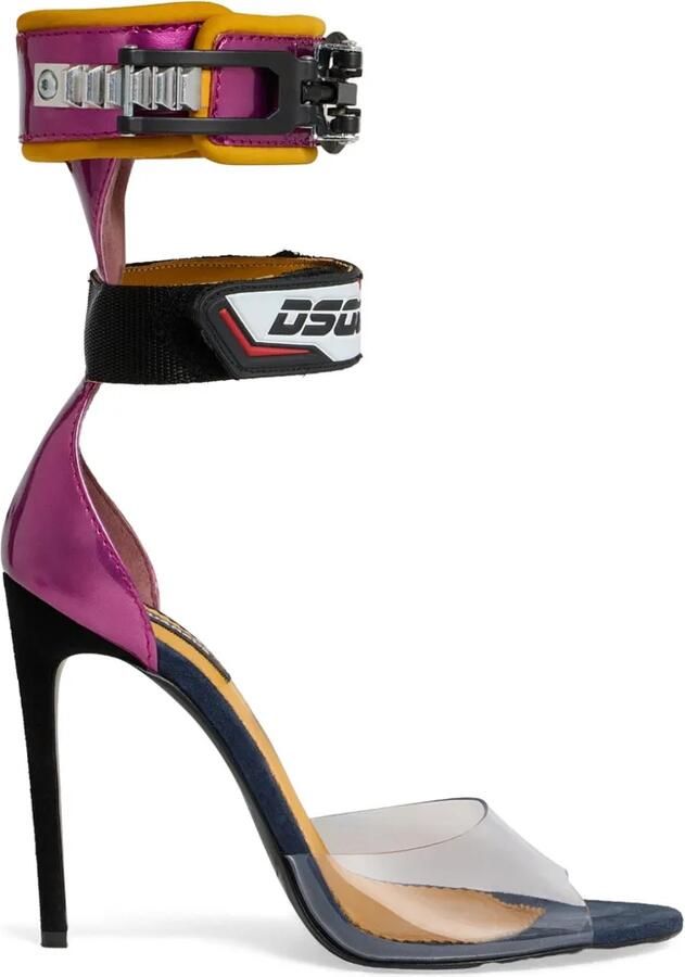 DSQUARED2 Metallic leren sandalen met klittenband Roze