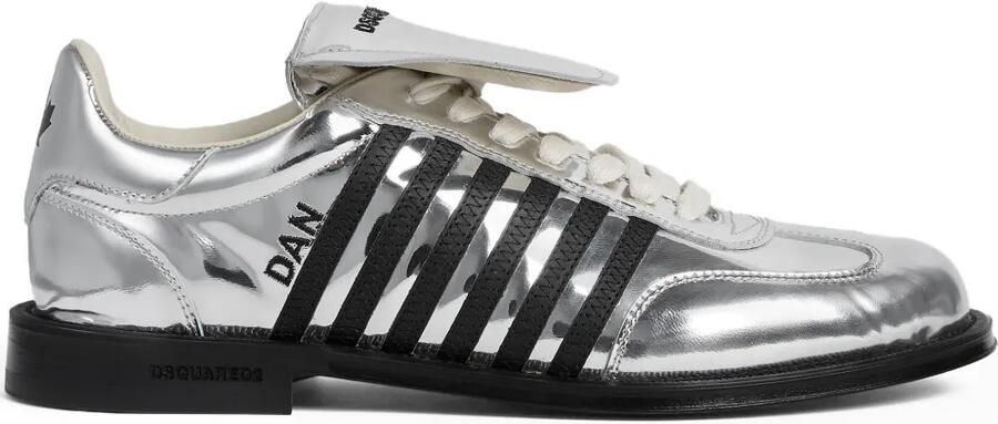 DSQUARED2 Metallic leren sneakers met strepen Zilver