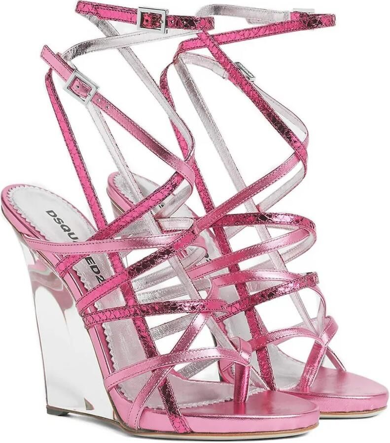 DSQUARED2 Metallic sandalen met bandjes en sleehak Roze