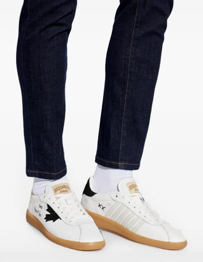 DSQUARED2 Rebel leren sneakers met esdoornblad-applicatie Wit - Foto 2