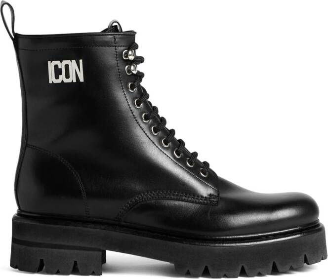 DSQUARED2 Icon combat boots met plakkaat Zwart