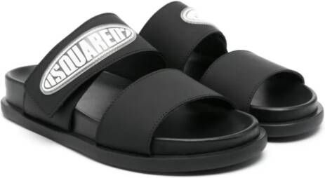 Dsquared2 Kids Leren slippers met logo-applicatie Zwart