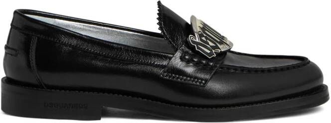 Dsquared2 Leren loafers met logoplakkaat Zwart