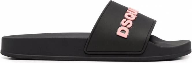 DSQUARED2 Slippers met logo applicatie Zwart