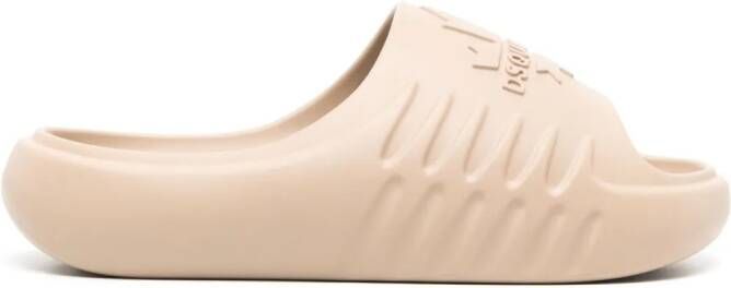 DSQUARED2 Slippers met logo-reliëf en plateauzool Beige