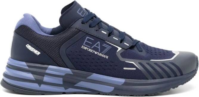 Ea7 Emporio Armani logo-print mesh-panelling sneakers Blauw