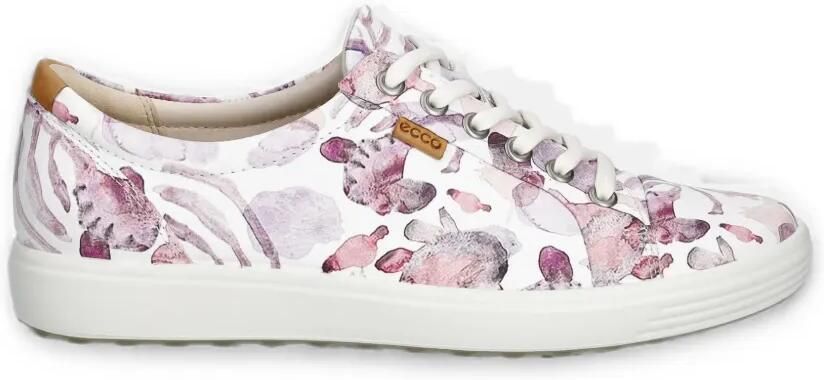 ECCO Soft 7 leren sneakers met bloemenprint Wit