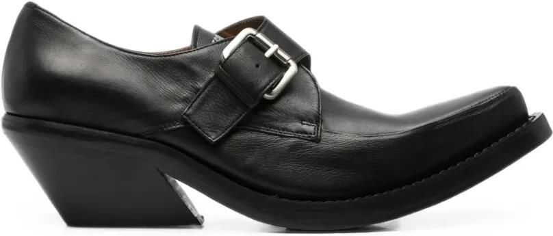 EGONlab. Leren derby schoenen met gespsluiting Zwart