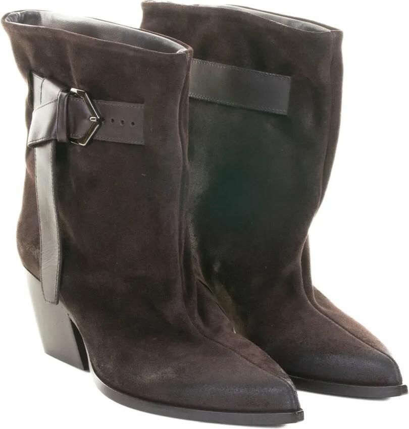 Elena Iachi 60 mm suède laarzen met Western-stijl en gespdetail Bruin