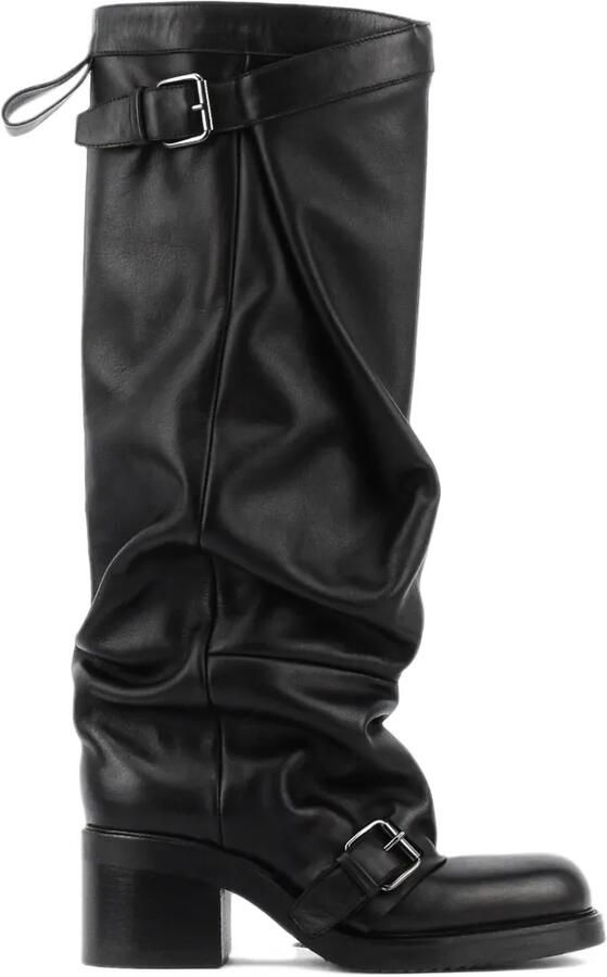 Elena Iachi buckle-detail slouched biker boots Zwart