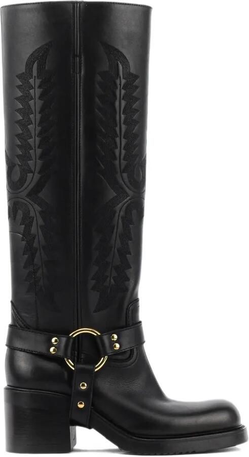 Elena Iachi embroidered harness-detail knee-length boots Zwart