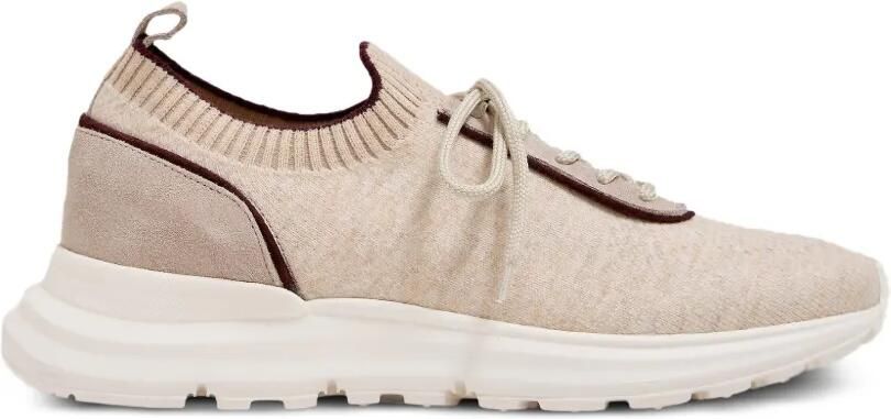 Eleventy Gebreide sneakers met leren afwerking Beige