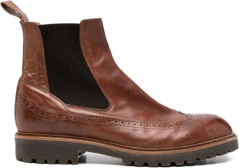 Eleventy Leren Chelsea laarzen met brogue-detail Bruin