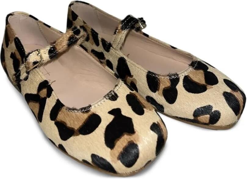 Eli1957 Ballerina's met luipaard-print en kalfshaar Beige