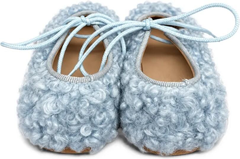 Eli1957 faux-fur lace-up ballet flats Blauw