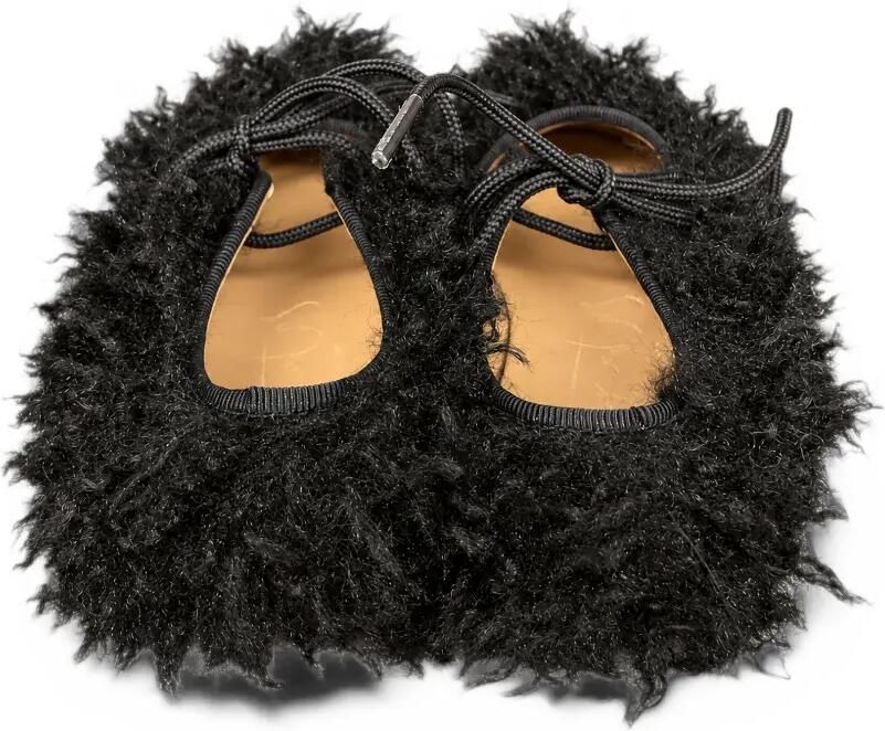 Eli1957 faux-fur tie-fastening ballet flats Zwart
