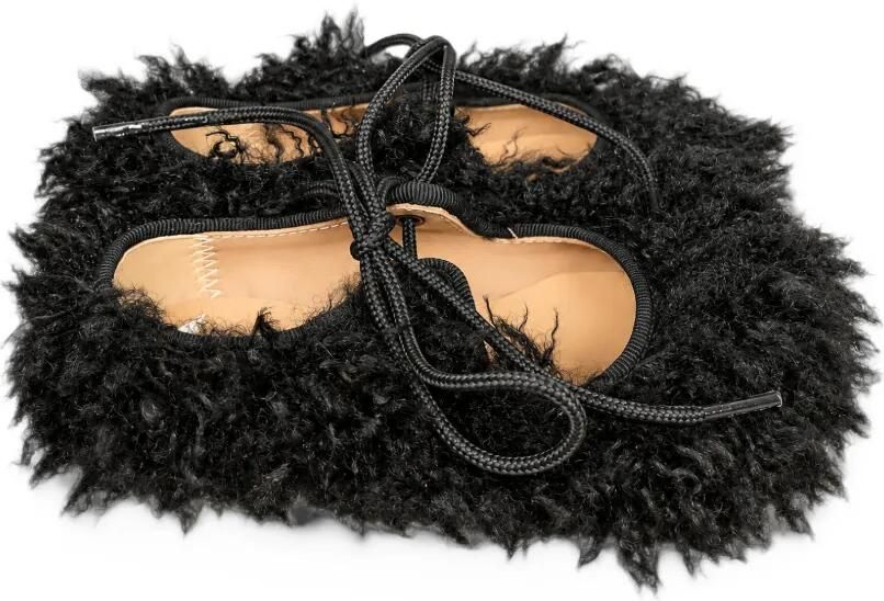 Eli1957 faux-fur tie-fastening ballet flats Zwart - Foto 3