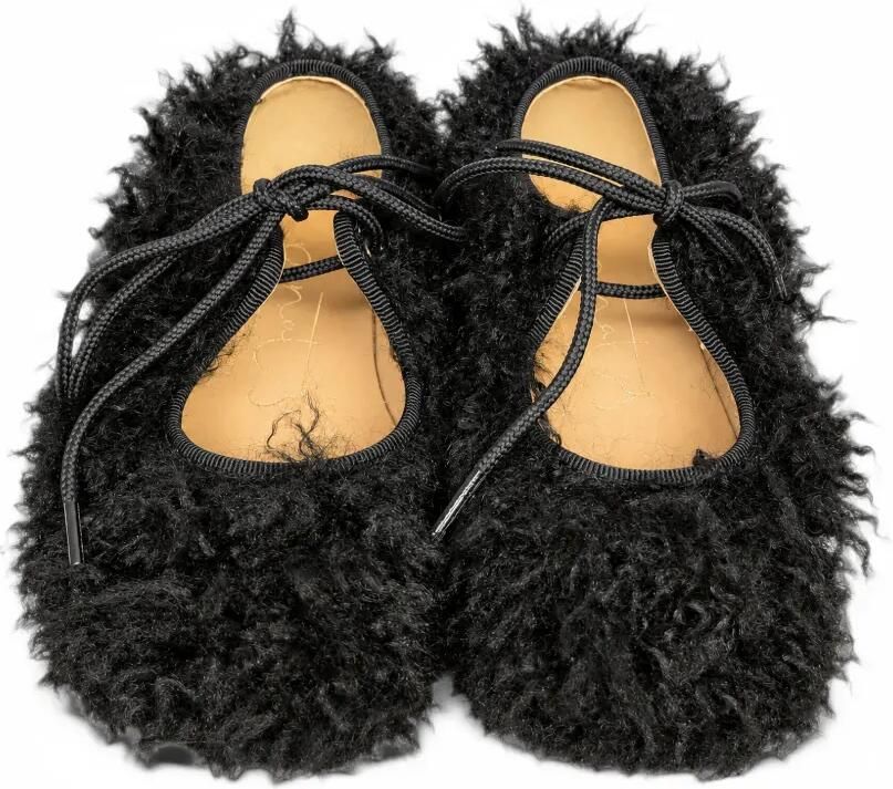 Eli1957 faux-fur tie-fastening ballet flats Zwart - Foto 2