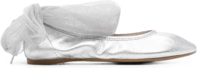 Eli1957 Metallic leren ballerina's met tulen strik Zilver