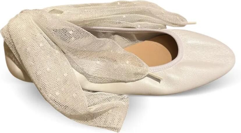 Eli1957 Parelmoeren ballerina's met mesh lint Beige