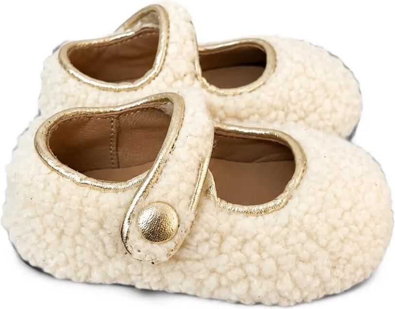 Eli1957 teddy-texture touch-strap ballet flats Beige