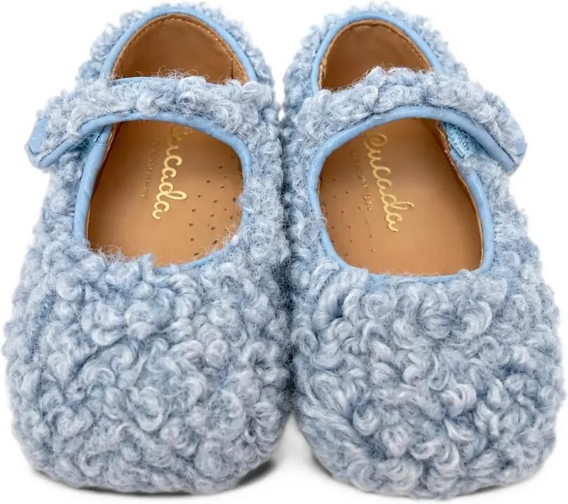 Eli1957 teddy-texture touch-strap ballet flats Blauw