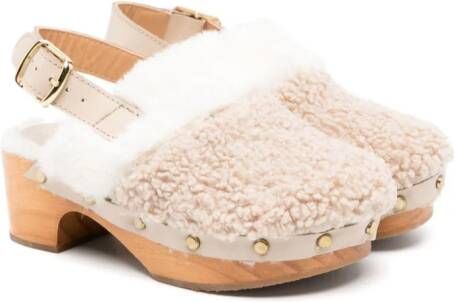Eli1957 Slingback klompen met lammy details Beige