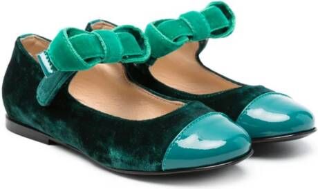 ELIE SAAB JUNIOR bow-detail velvet ballerina shoes - Green
