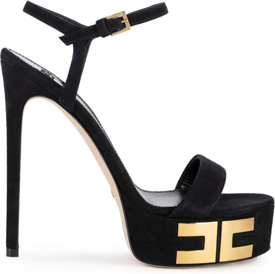 Elisabetta Franchi 135 mm suède sandalen met logo-applicatie Zwart