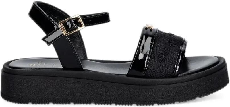 Elisabetta Franchi Kids Lakleren sandalen met logo-plakkaat Zwart