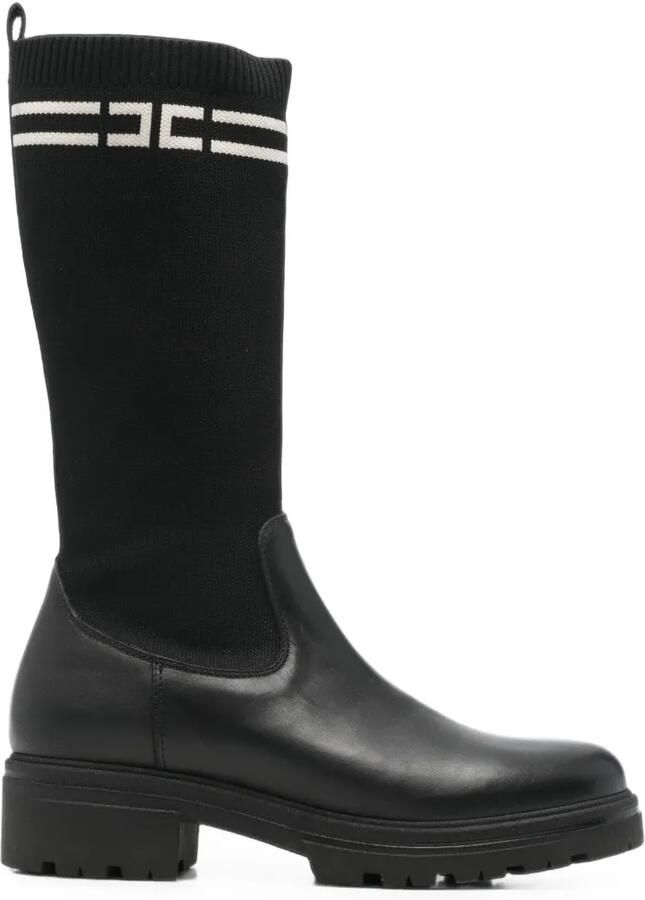 Elisabetta Franchi Kids sock-style leather boots Zwart