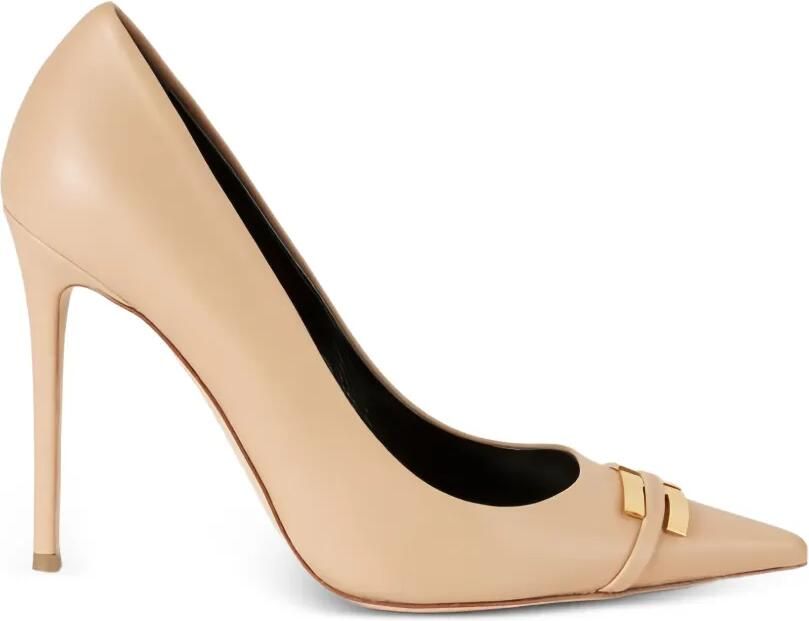 Elisabetta Franchi Leren pumps met logo-detail Beige